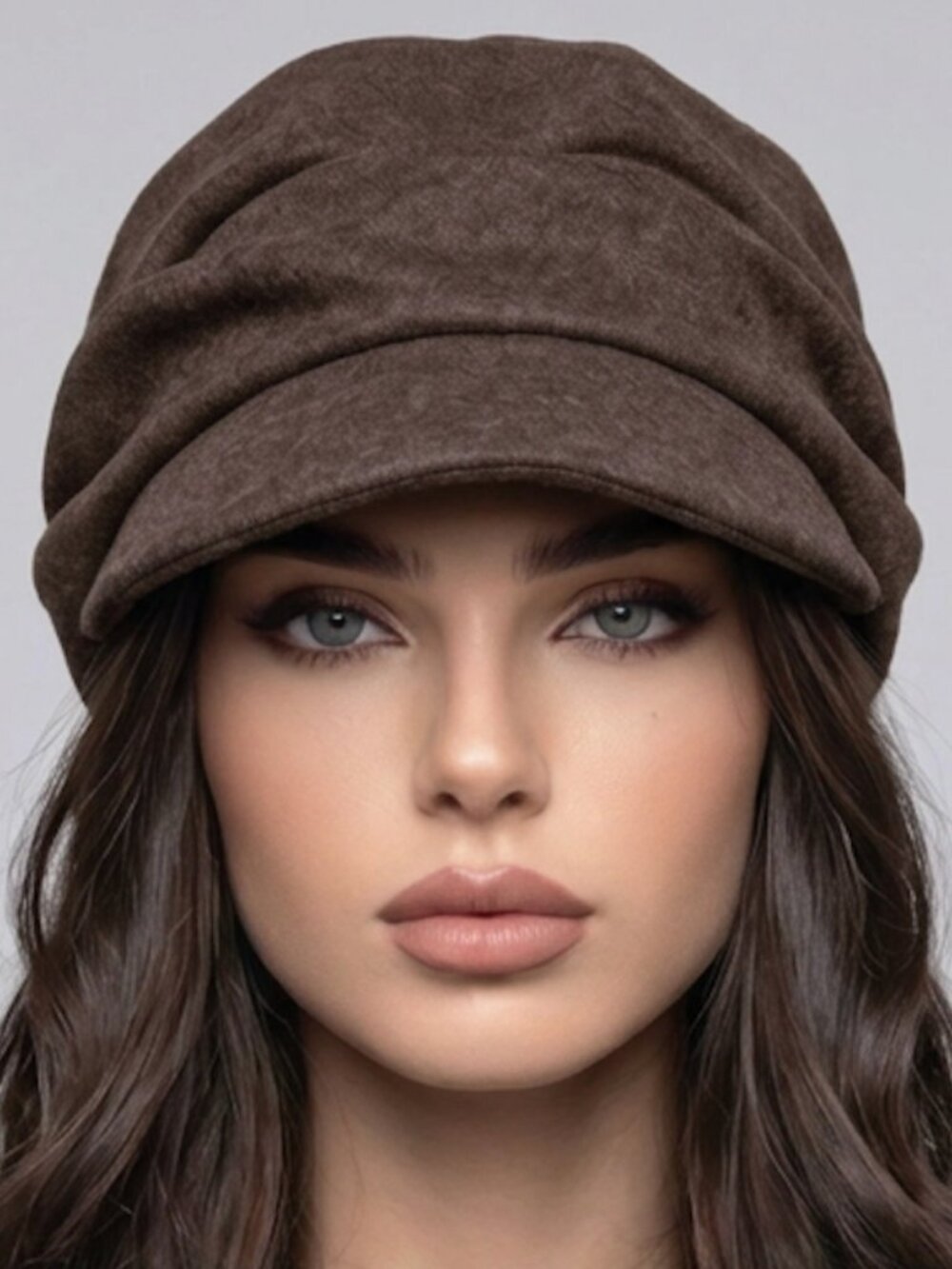 Slouchy Newsboy Cap Ruched Visor Beret Beanie Hat Brown